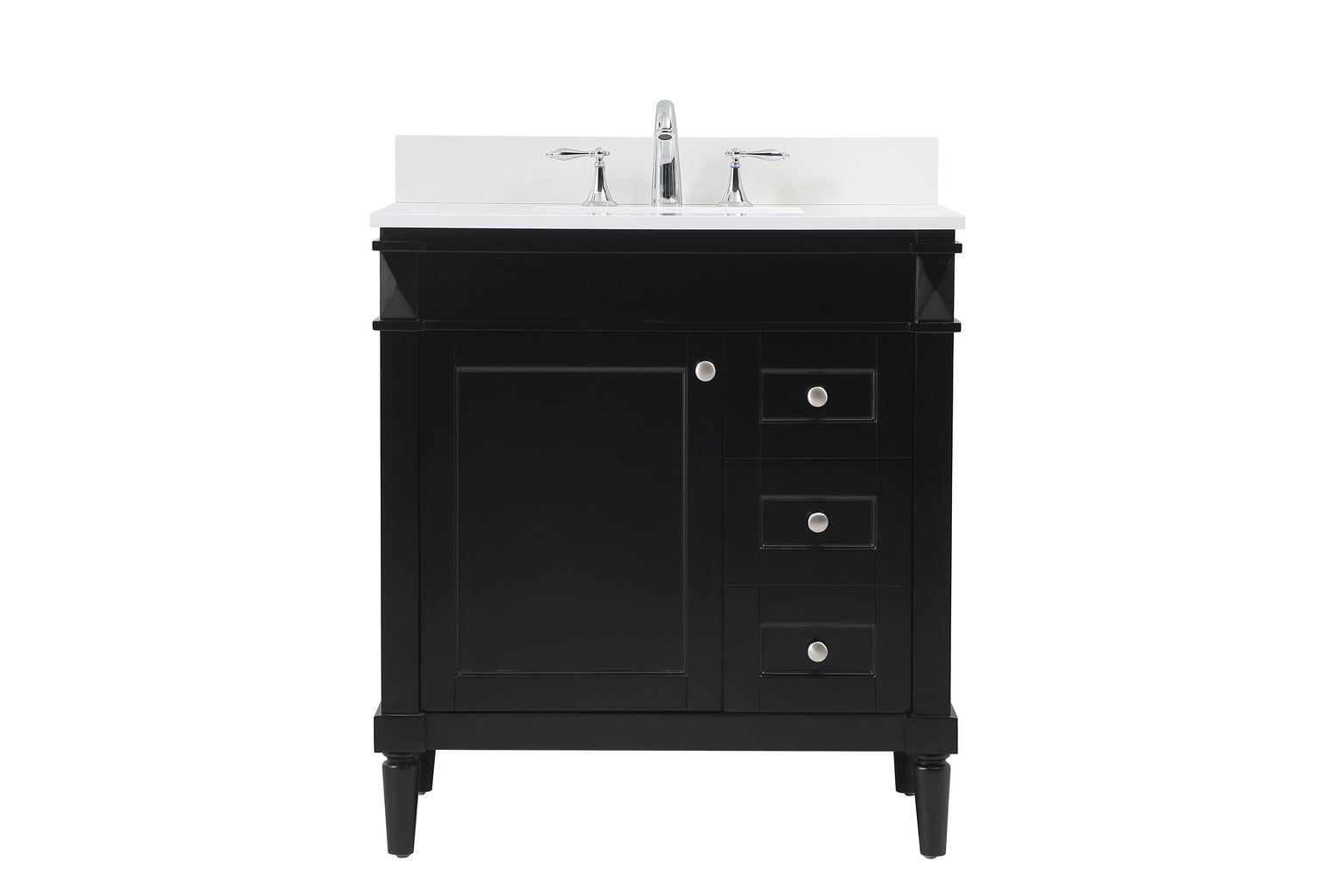 32 inch single bathroom vanity in black with backsplash