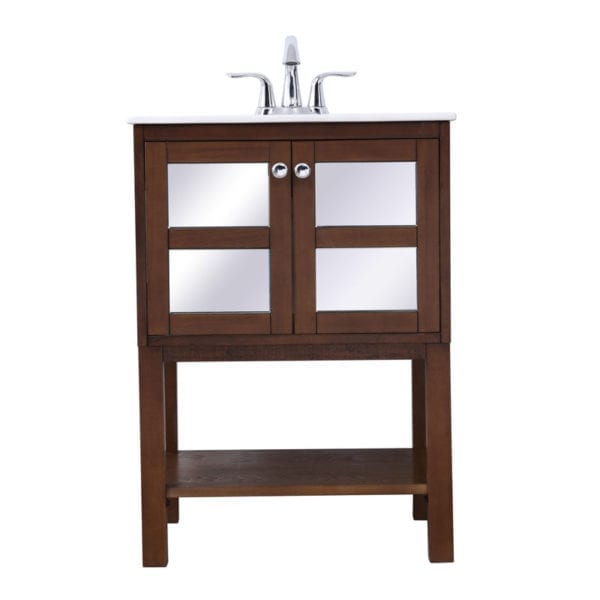 24 in. single bathroom mirrored vanity set in Antique Coffee