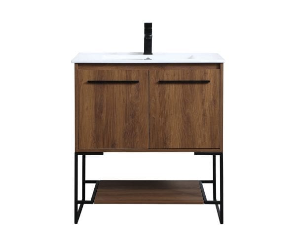 30 in. Single Bathroom Vanity in Walnut Brown