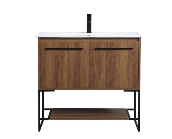 36 in. Single Bathroom Vanity in Walnut Brown