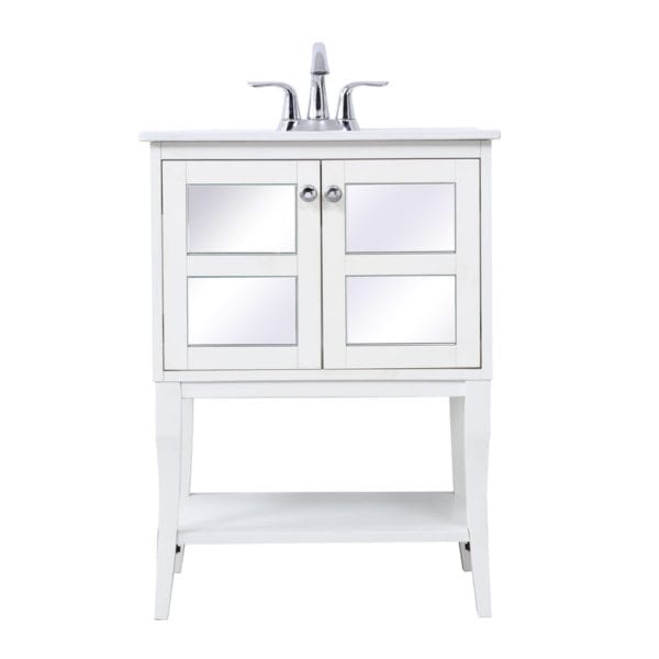 24 in. single bathroom mirrored vanity set in White