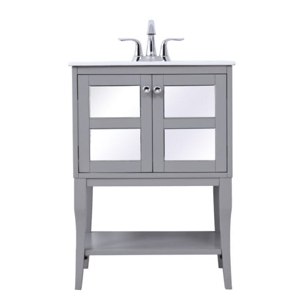 24 in. single bathroom mirrored vanity set in Grey