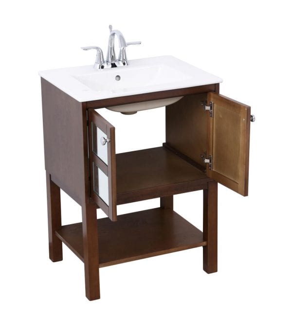 24 in. single bathroom mirrored vanity set in Antique Coffee