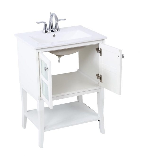 24 in. single bathroom mirrored vanity set in White