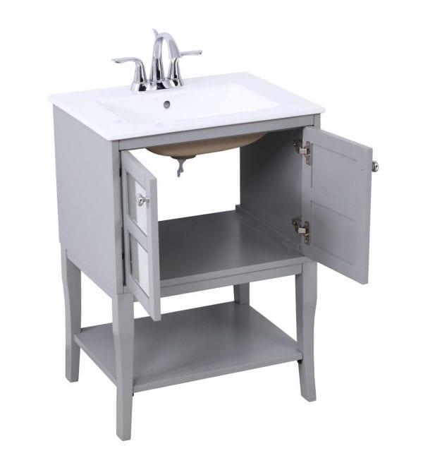 24 in. single bathroom mirrored vanity set in Grey